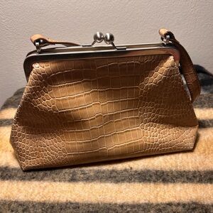 Nine West Tan Crocodile-Embossed Shoulder Bag